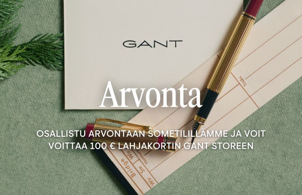 Kuvituskuva joulukalenterin arvonnasta, josta voit voittaa 100€ lahjakortin GANT Storeen. Arvontaan voi osallistua sometilillämme to 26.12.2024 saakka. 